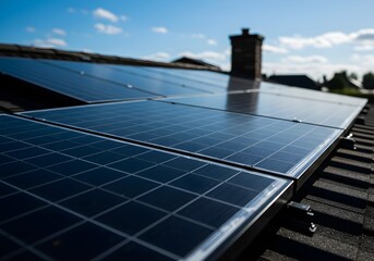Close-Up of Modern Solar Panels on Suburban Roof