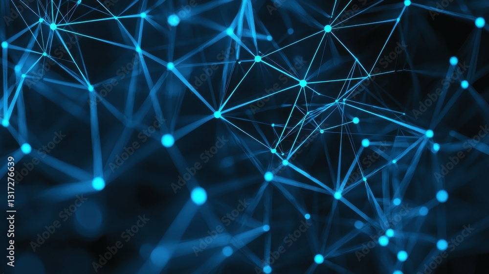 Aufkleber abstract blue network of connecting dots and lines in dark background