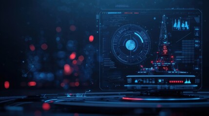 Obraz premium A futuristic oil rig with AI-powered maintenance tracking real-time equipment health data.