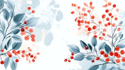Winter background design with watercolor brush texture, Flower and botanical leaves watercolor hand drawing. Abstract art wallpaper design for wall arts, wedding and pattern.