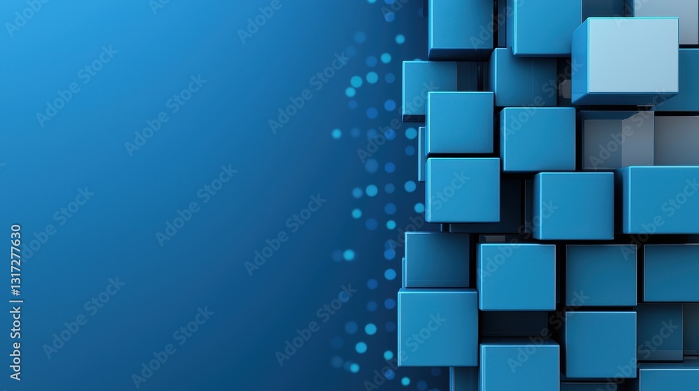 Poster blue cubes composition with soft background for digital concepts
