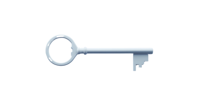 A large white key rests on a plain background, showcasing its simple design and smooth finish. The key is intricately shaped, highlighting its unique details and texture