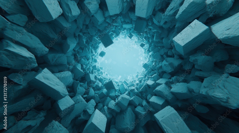 Poster abstract underwater scene with floating rocks and light reflection