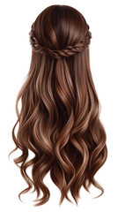 Fototapeta premium Long, flowing hair features luscious waves and a braided crown that adds an elegant touch. Suitable for formal events or casual outings, this hairstyle enhances natural beauty
