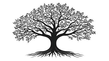 Obraz premium Majestic Black Silhouette Tree with Deep Roots Nature Illustration Design