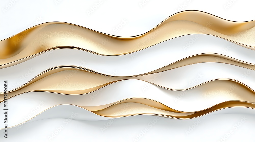 Poster elegant flowing waves in smooth golden metallic texture on light background for design and decor