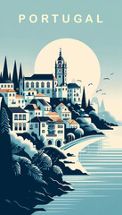 Obraz premium Portugal - A Minimalist Travel Poster Showcasing the Beauty of Historic Architecture and Scenic Landscape