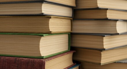 Naklejka premium Vintage Books Stack Colorful Aged Appearance - A captivating of aged, colorful vintage books stacked high, symbolizing knowledge, history, stories, learning, and wisdom