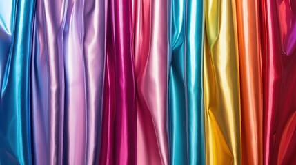 Shiny multicolored satin fabric with smooth folds and vibrant hues
