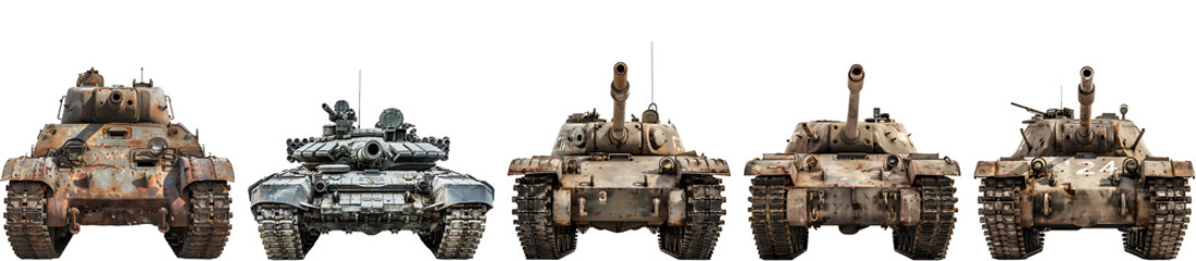 Military battle tank on transparent background collection set