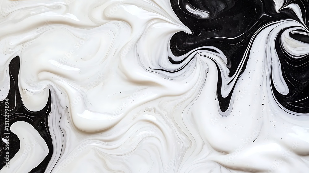 Poster abstract black and white fluid art with swirling patterns creating unique textures and depths