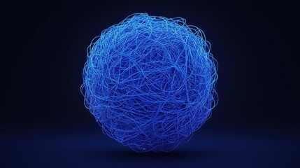 Abstract Blue Sphere Made of Tangled Lines on Dark Background
