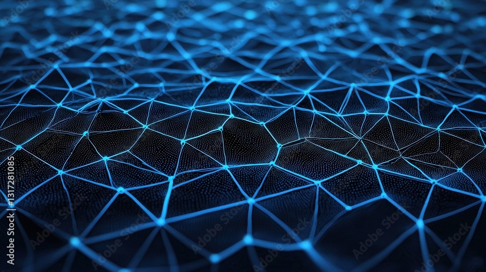 Aufkleber abstract blue wireframe network structure on dark background