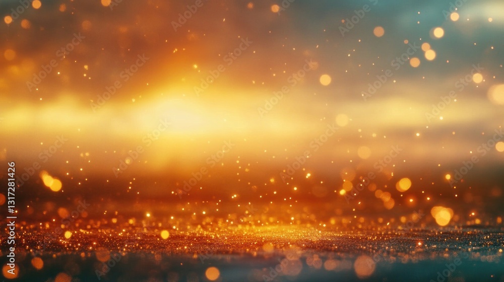 Poster abstract golden bokeh background with sparkles and glow.