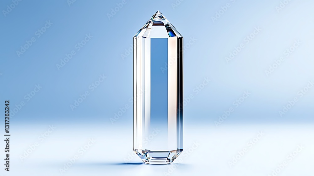 Aufkleber clear crystal prism with sharp edges and glossy surface on soft blue background