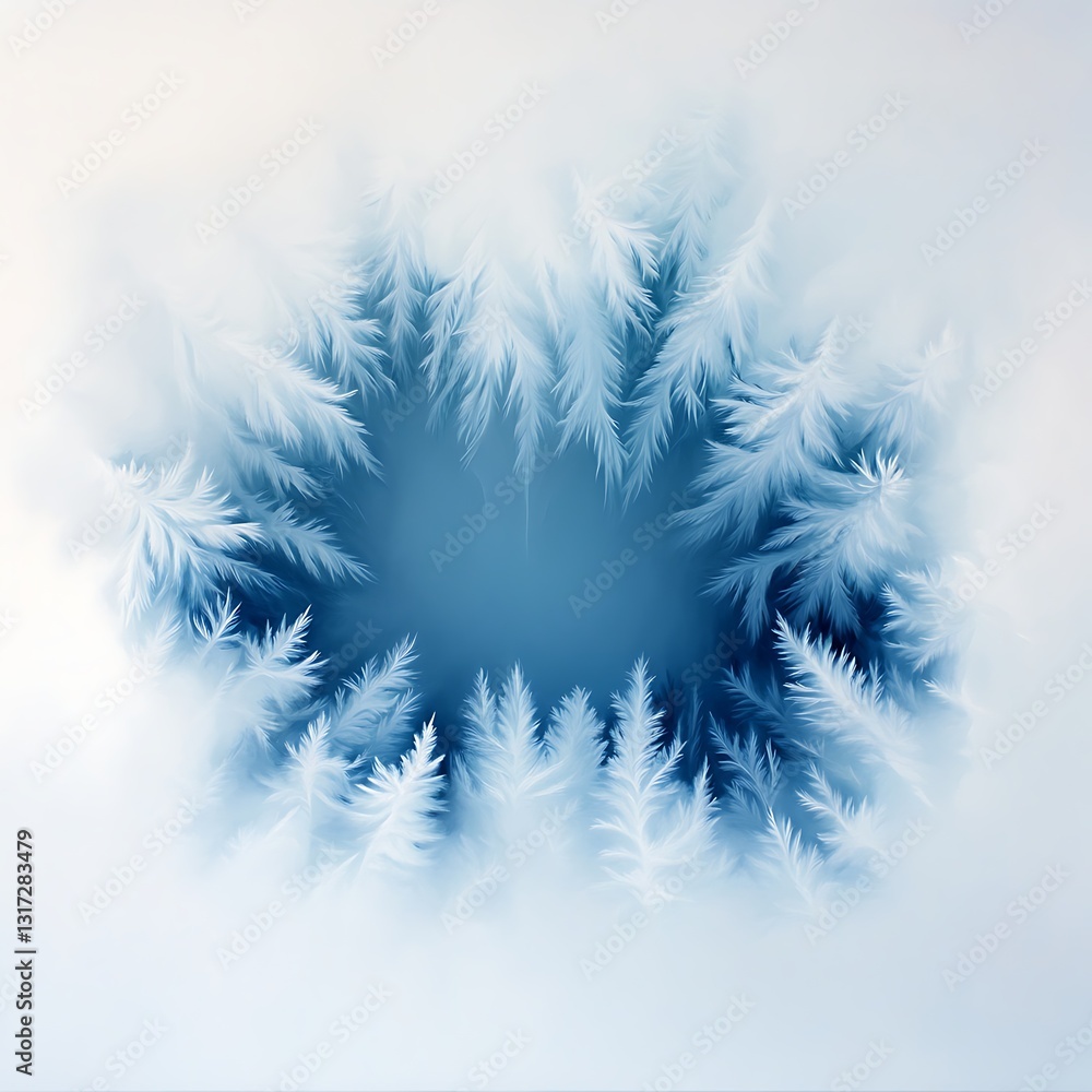 Poster frosty window design with intricate ice patterns and soft blue background for winter aesthetics