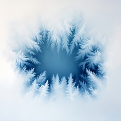 Obraz premium Frosty Window Design with Intricate Ice Patterns and Soft Blue Background for Winter Aesthetics