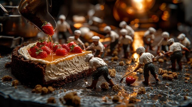 Miniature Bakers Crafting a Gourmet Strawberry