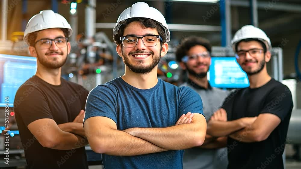 Poster a dynamic team of electrical students, surrounded by circuits and digital screens, proudly poses in 