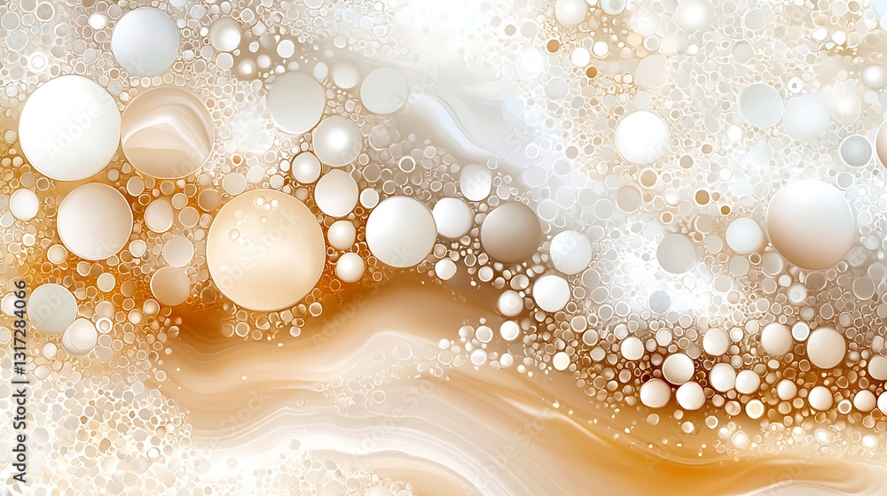 Poster abstract gold and white bubbles on a soft background with swirling patterns