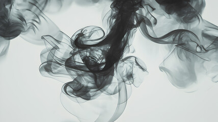 Fototapeta premium Abstract black smoke swirling gracefully against a light background, evoking a sense of mystery and fluidity