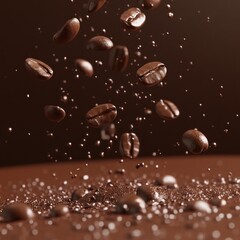Fototapeta premium Coffee beans in mid-air, splashing down