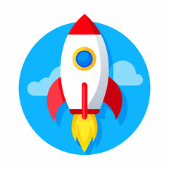 Cartoon Rocket Ship – Minimalist Vector Illustration with Vibrant Colors.