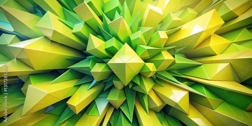 Poster A vibrant abstract composition of geometric shapes, showcasing a dynamic interplay of lime green and yellow hues, creating a sense of depth and movement.