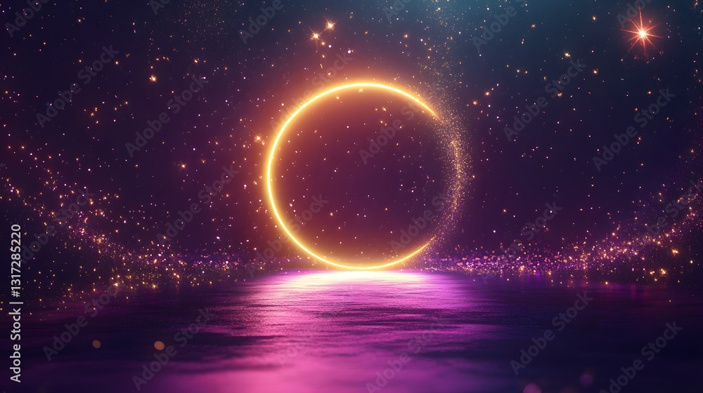 Poster futuristic abstract background with a glowing portal, creating a mystical and otherworldly visual ef