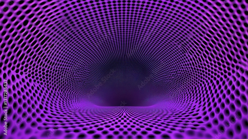 Aufkleber abstract purple tunnel with dots and grids in 3d visualization