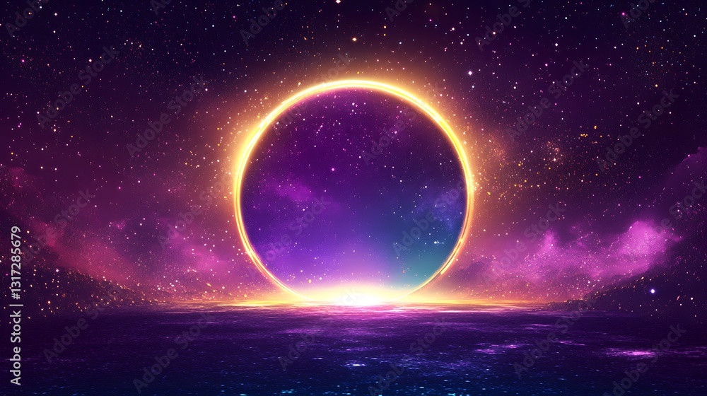 Poster abstract background with a glowing portal, symbolizing futuristic technology and mystical exploratio