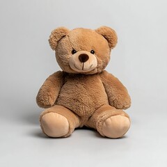 Fototapeta premium Cute and Adorable Brown Teddy Bear Sitting on Gray Background for Child's Room Decor
