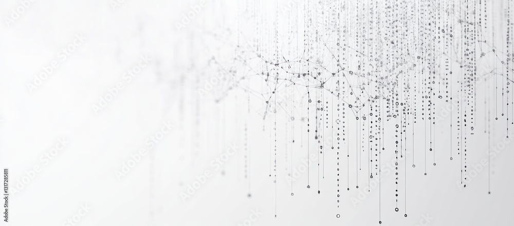 Poster abstract grayscale background with flowing lines and dots.