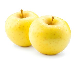 Two Yellow Apples Isolated on White Background Fresh and Juicy
