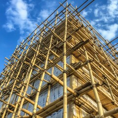 A high-rise green building with wind turbines integrated into its smart construction.