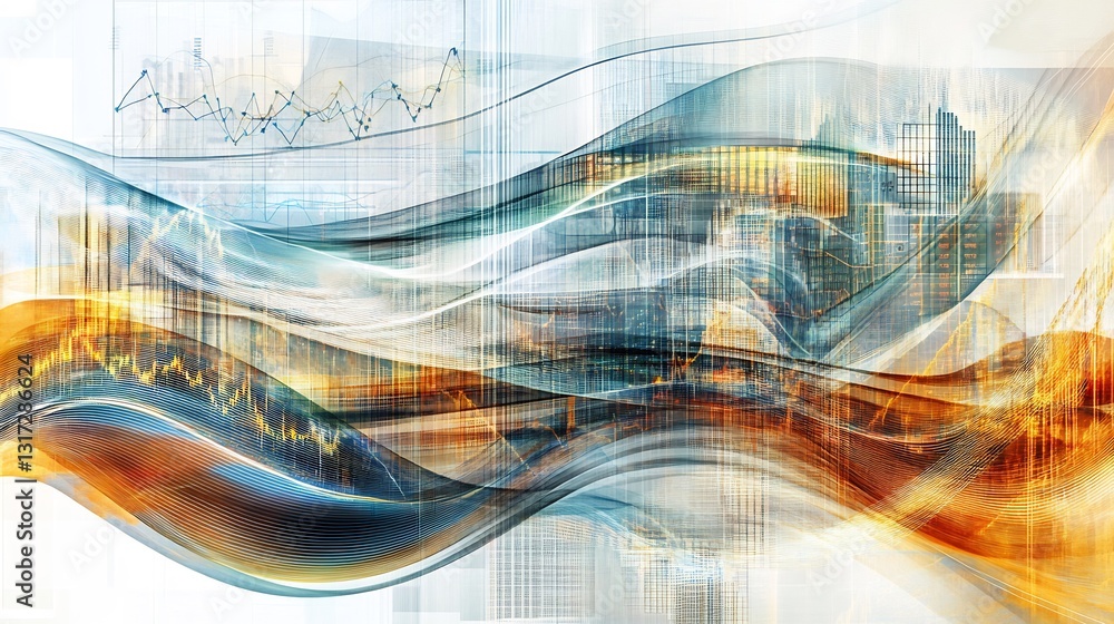 Poster Abstract rendering of budgeting frameworks flowing lines symbolic charts representing financial planning