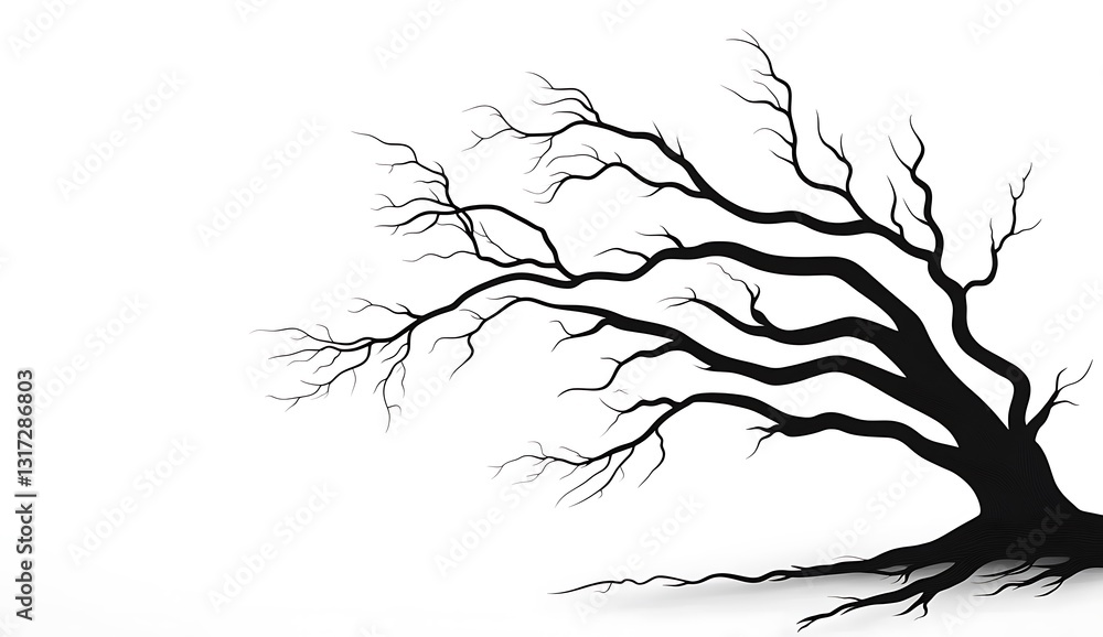 Poster artistic side view of a dead tree with branches on white background