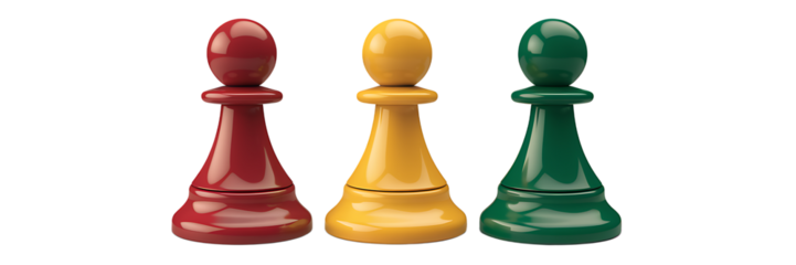 Three Colorful Chess Pawns