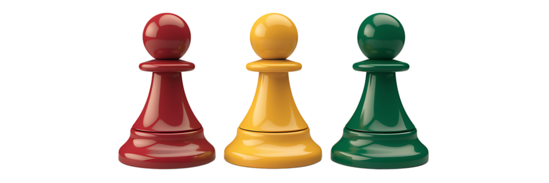 Three Colorful Chess Pawns