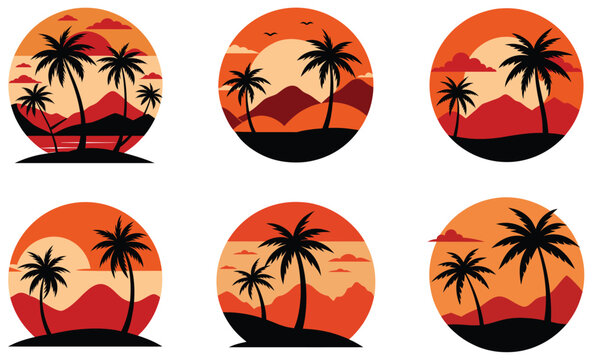Minimalist Retro Sunset T-Shirt – Tropical Vibes & Nature