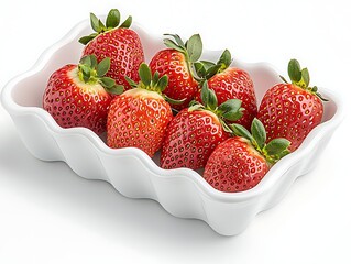 Fresh and Juicy Strawberries in a White Plastic Container on a Bright Background