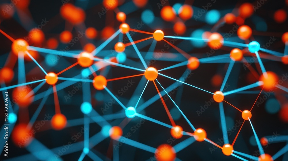 Aufkleber abstract digital network illustration with colorful nodes and lines
