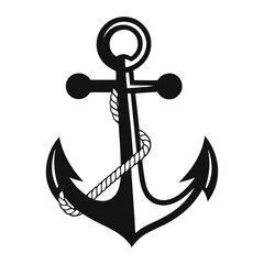 Anchor Vector Icon with Rope – Nautical, Maritime, Sailing Symbol