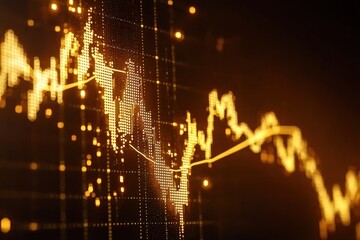 Golden waveform chart display on dark background shows market fluctuation