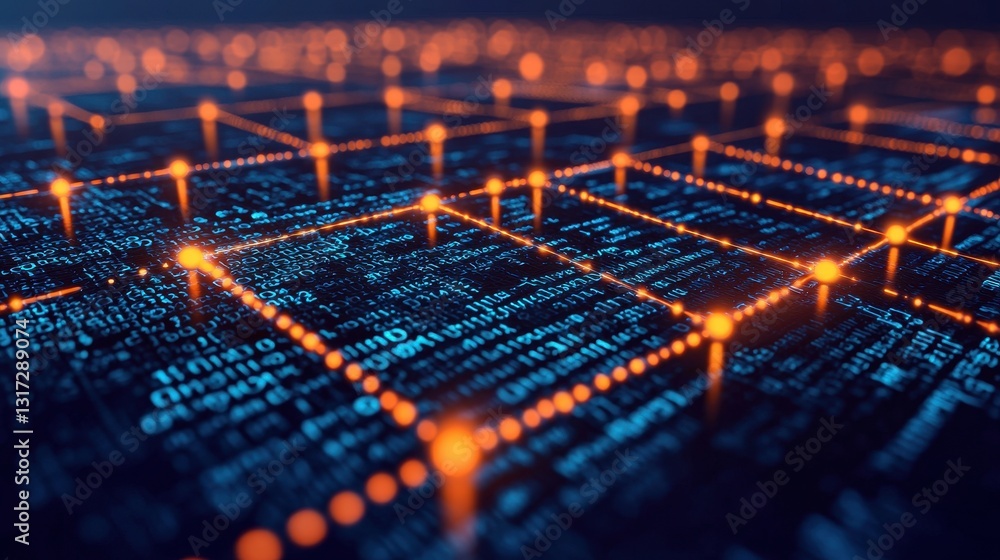Aufkleber abstract digital network with glowing nodes and data flowing