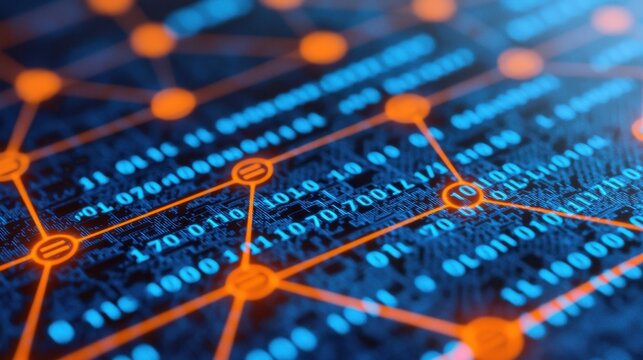 Abstract Technology Background with Blue and Orange Digital Patterns