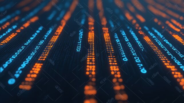 Abstract Data Stream Visualization with Dark Background and Light Lines