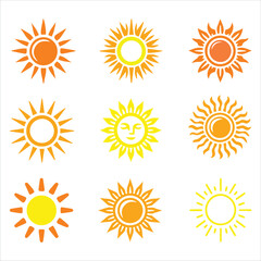 Sun Vector &ndash; A Collection of Decorative Sun Icons with Radiant Beams in Various Artistic Styles and Warm Color Tones