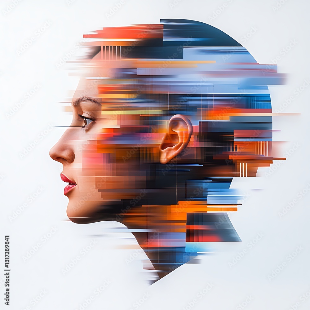 Poster abstract profile portrait with colorful streaks and dynamic visual movement