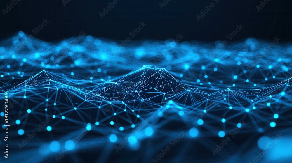 Poster abstract blue network visualization with nodes and connections